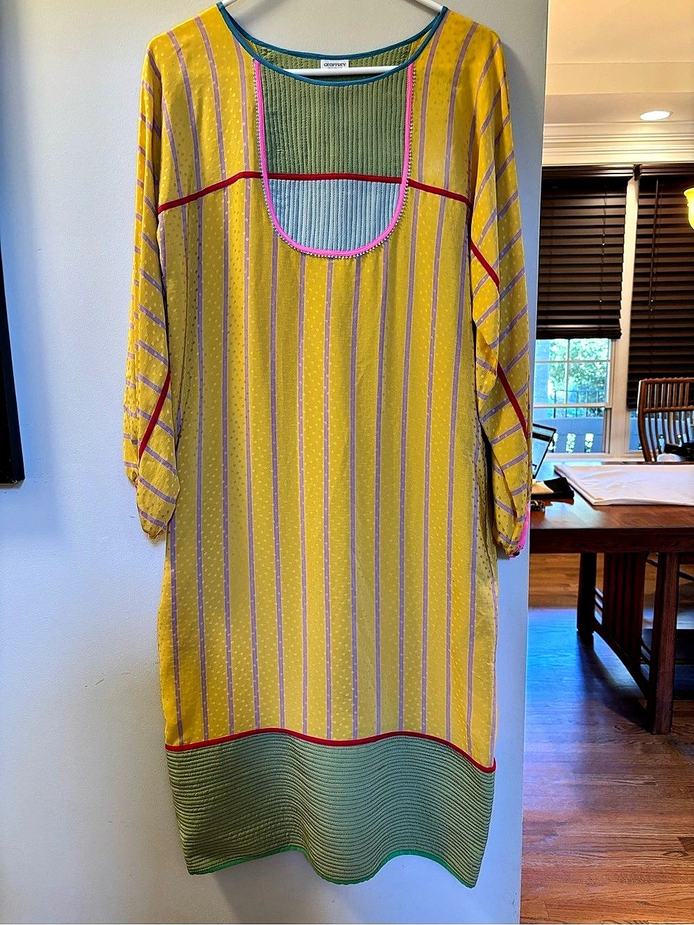 Geoffrey Beene Striped Midi Dress in Yellow & Purple Like New